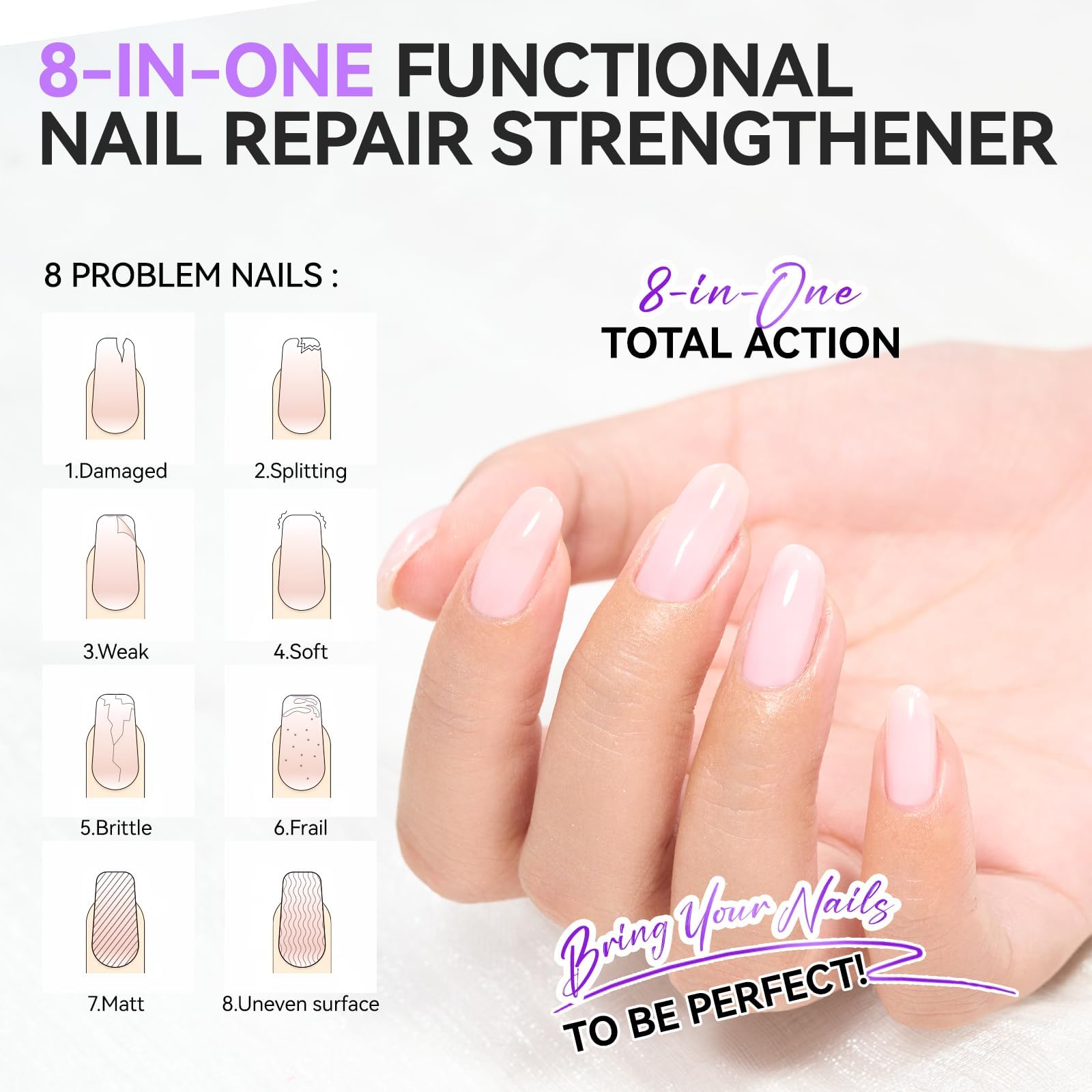 Nail Ridge Filler For Damage Nails: 8 in 1 Nail Strengthener for Thin Nail