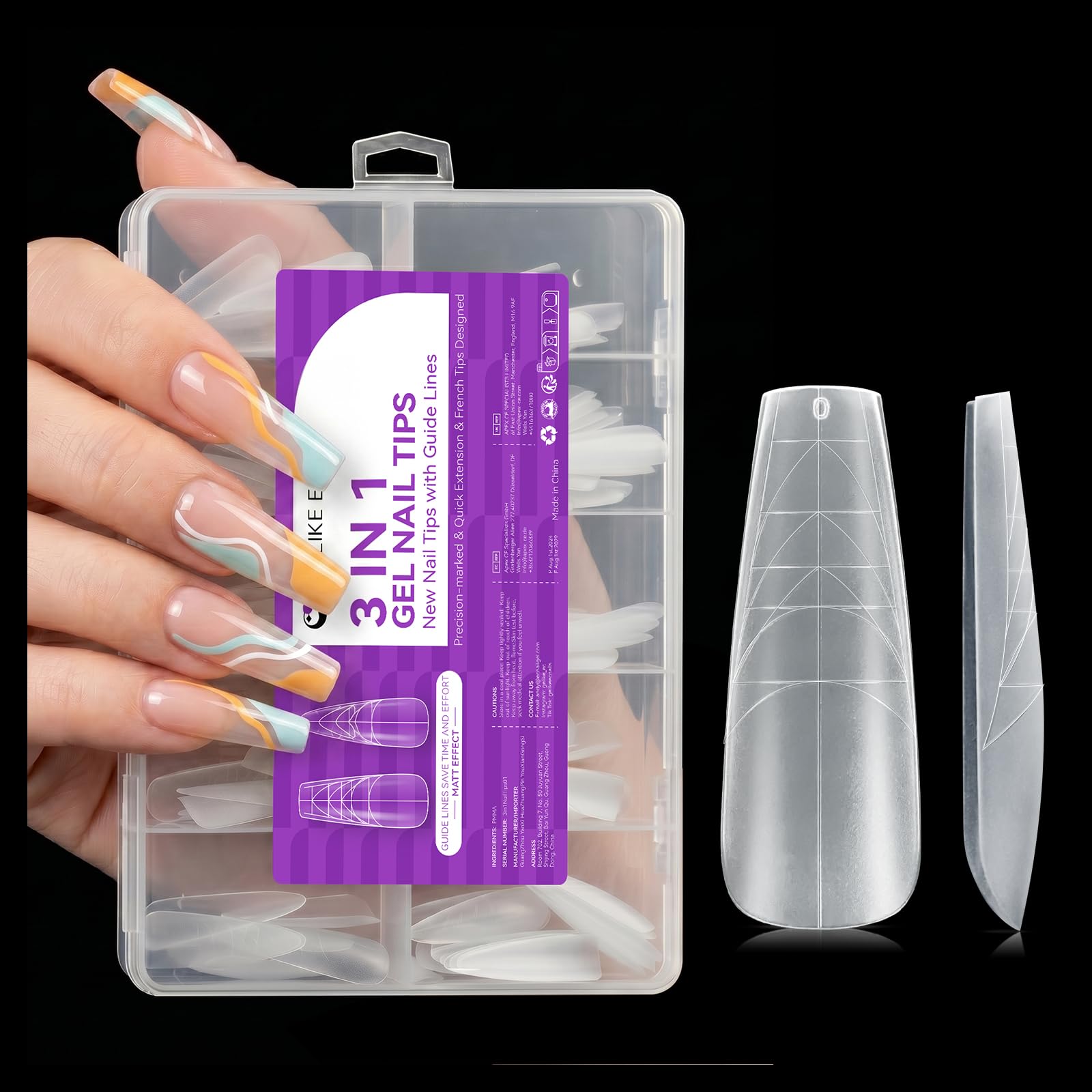 gelike ec Nail Tips for Salon: 100Pcs Coffin 3-in-1 Quick French Matte Tips