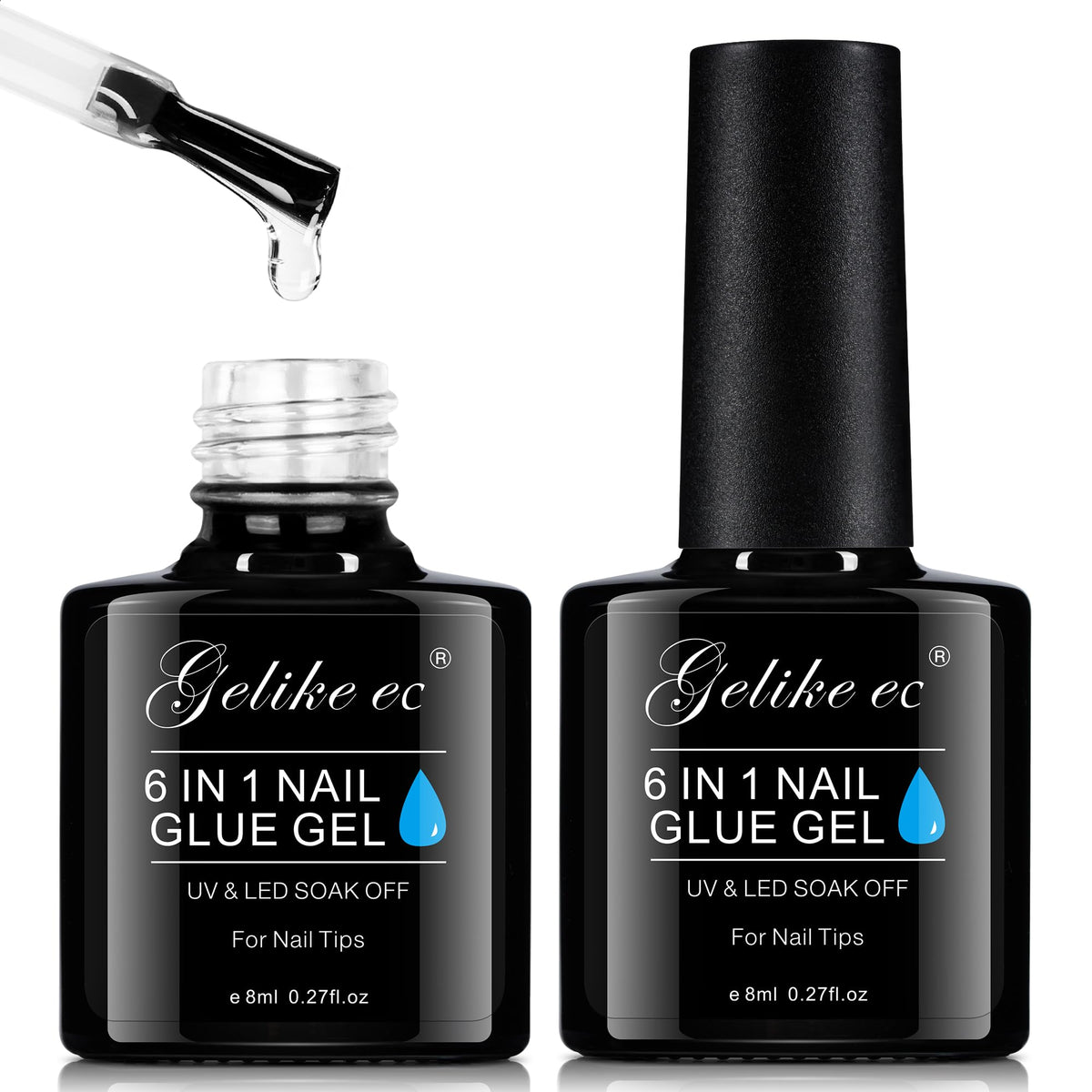 Gelike EC 6 in 1 Nail Glue Gel: 2 Pcs Gel Nail Glue for Press on Nails