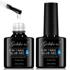 Gelike EC 6 in 1 Nail Glue Gel: 2 Pcs Gel Nail Glue for Press on Nails