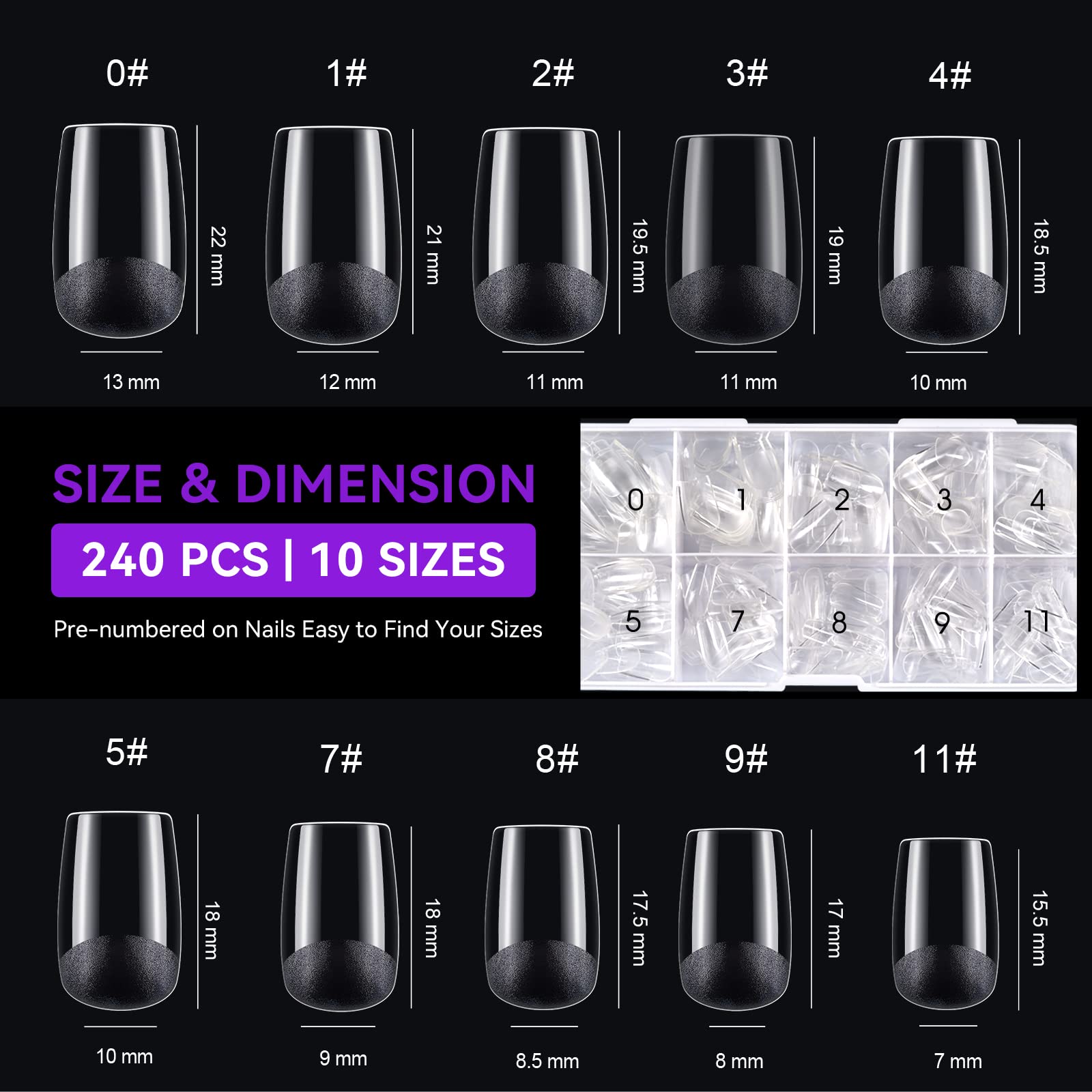Gelike ec Short Square Nail Tips: 240PCS Soft Gel Tips for Nail Extensions Square Shaped Full Cover Nail Tips Pre Etched - PMMA Resin Clear False Nails Press on Nails 10 Sizes, SHORT SQUARE