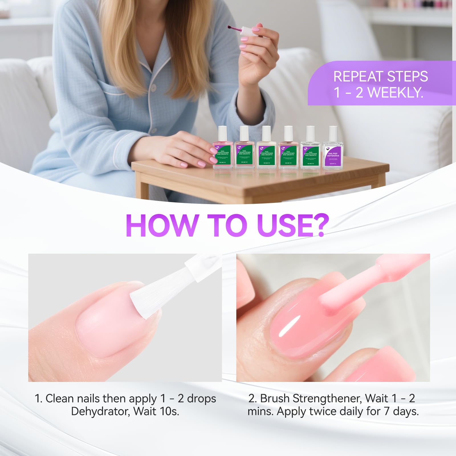 Gelike EC Nail Strengthener Dehydrator Set:LongLast for Damaged Nails