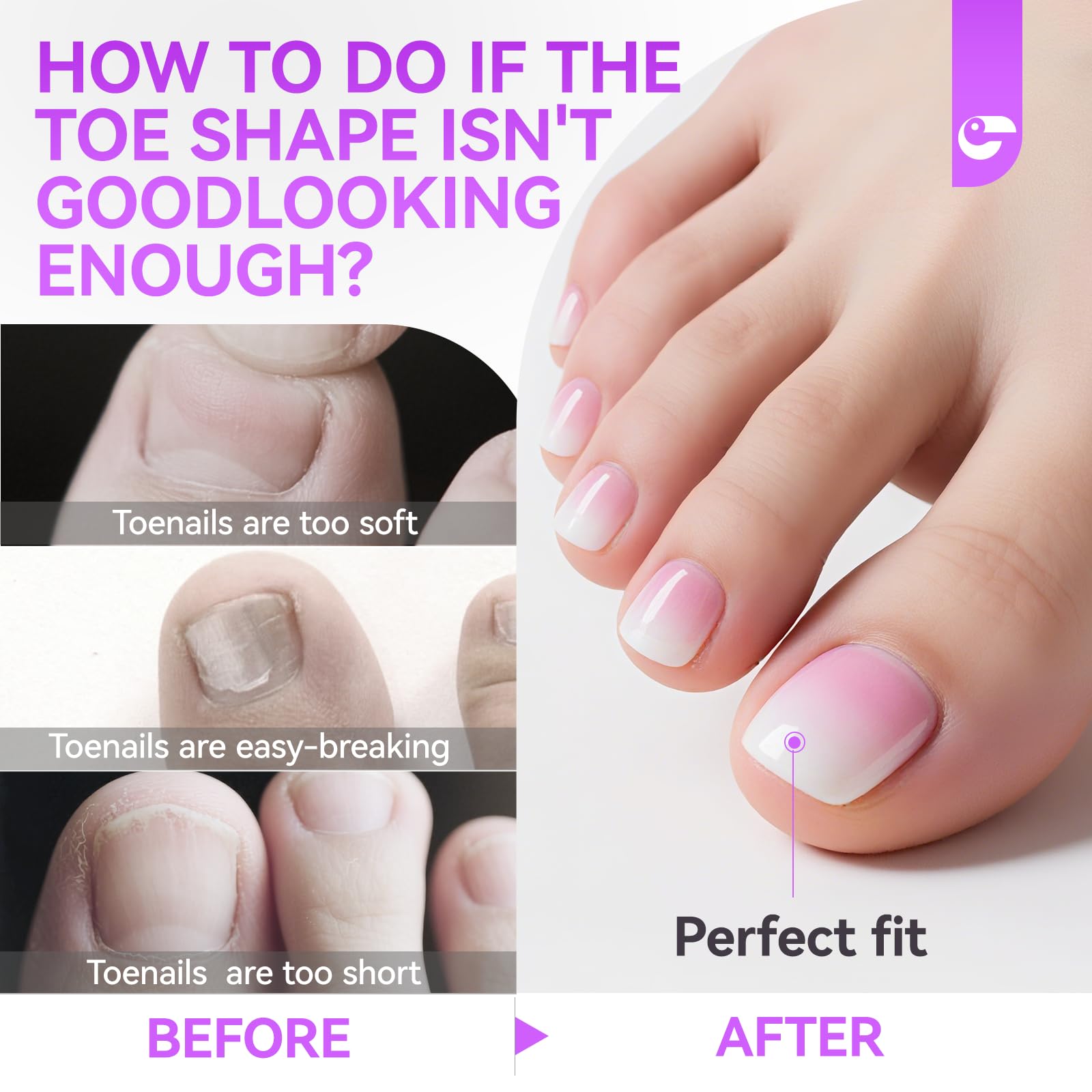 Press on Toenails for Wide Beds: 240 Pcs Baby Pink Ombre French