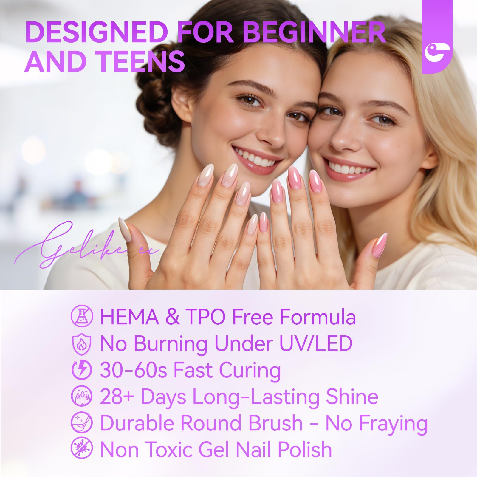 gelike ec Gel Nail Polish Set: HEMA & TPO Free Hypoallergenic Formula Professional Soak Off UV LED Gel Polish for Natural & Fake Nails (10 Gel Colors Jelly set)