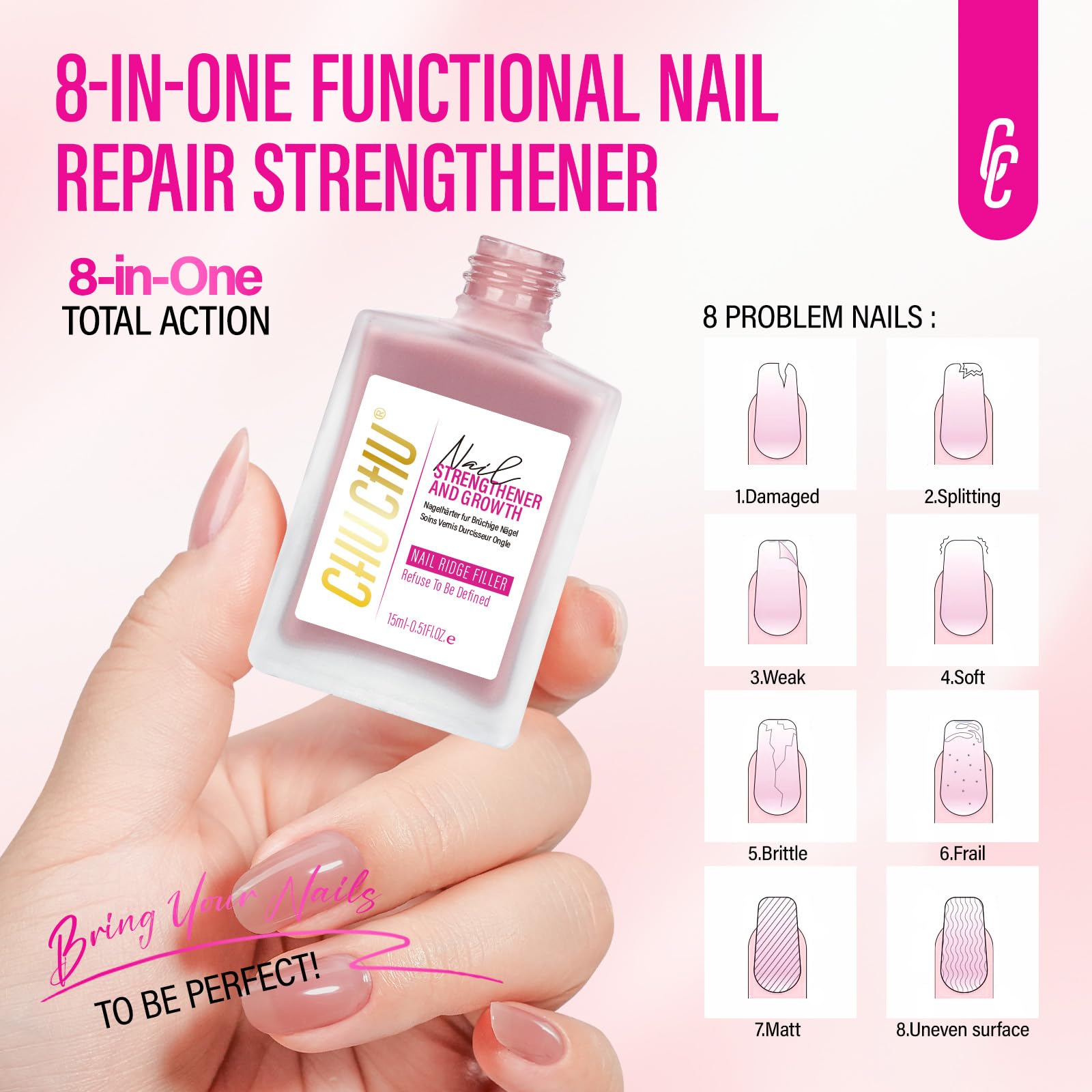 Nail Repair for Women: 8 in 1 Dusty Peach Nail Hardener Strengthener