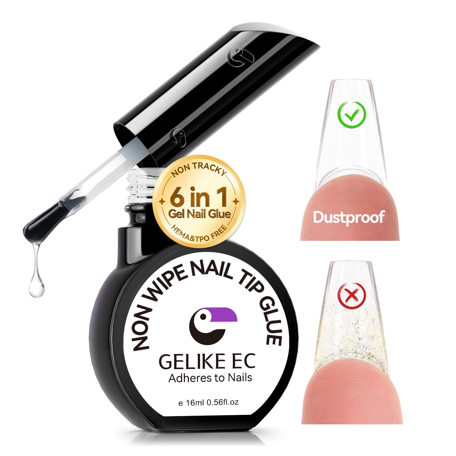 Gelike Gel Nail Glue for Press Ons - No Wipe Strong Nail Glue for Nail Tips