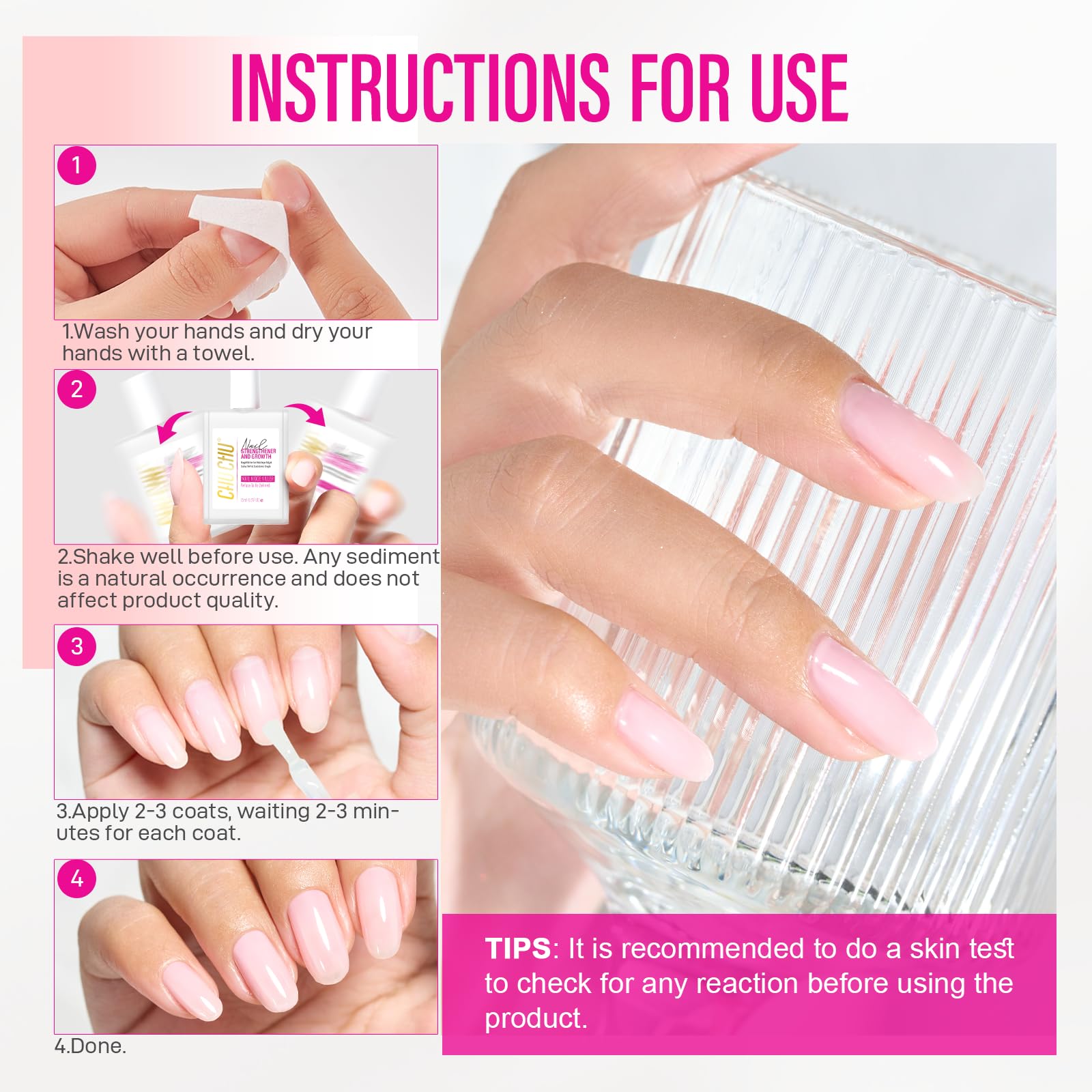 Nail Repair for Women: 8 in 1 Sheer Pink Nail Hardener Strengthener