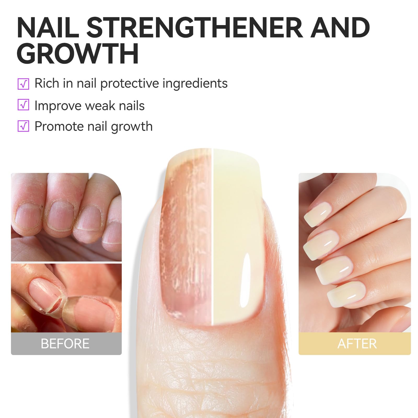 Nail Strengthener Protein for Damaged Nails: 6 in 1 Nail Growth for Women