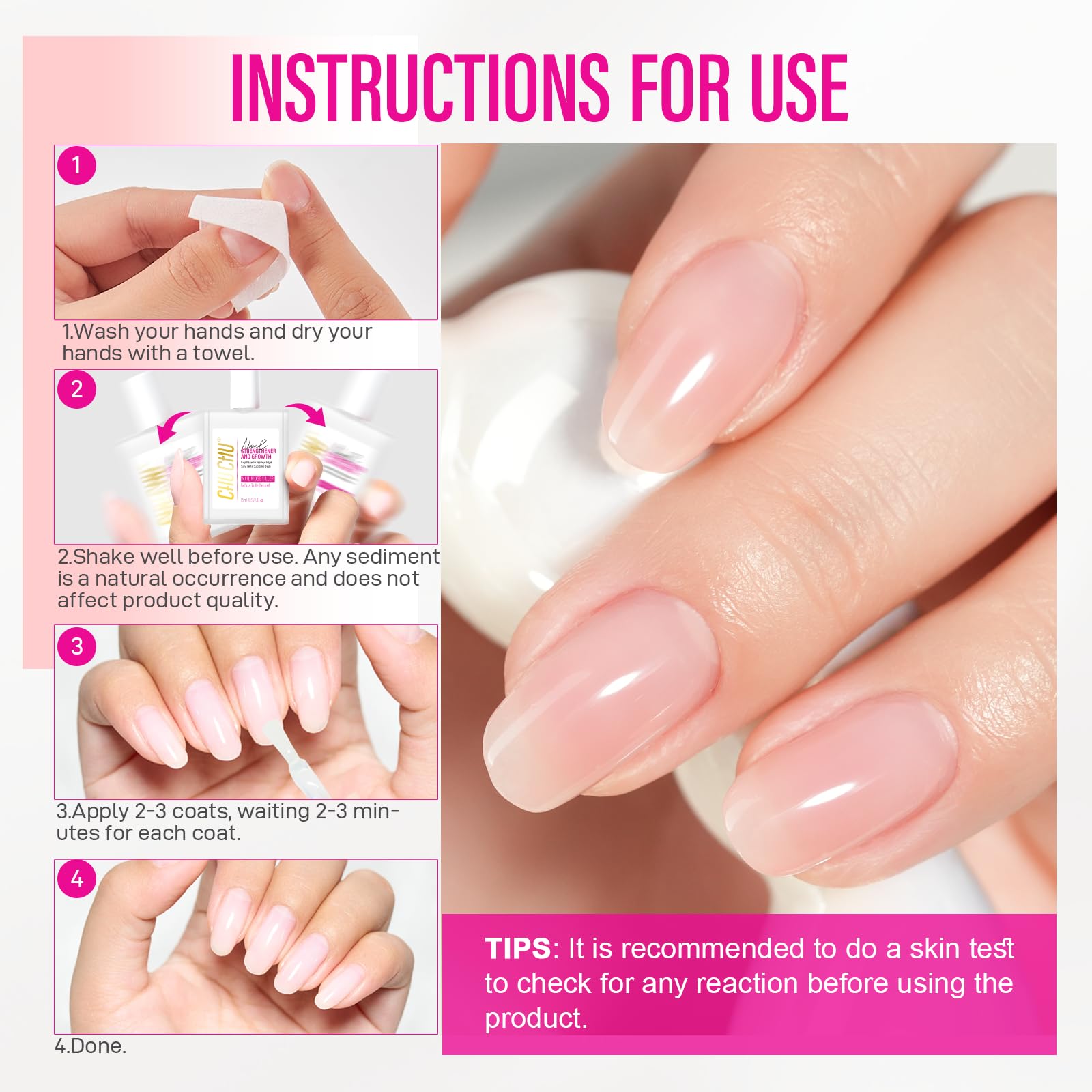 Nail Repair for Women: 8 in 1 Soft Pink Nail Hardener Strengthener