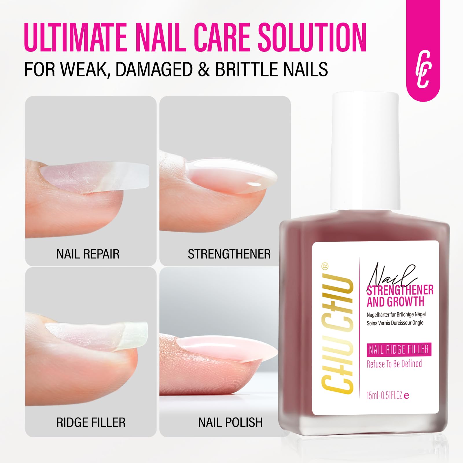 Nail Repair for Women: 8 in 1 Coral Red Nail Hardener Strengthener