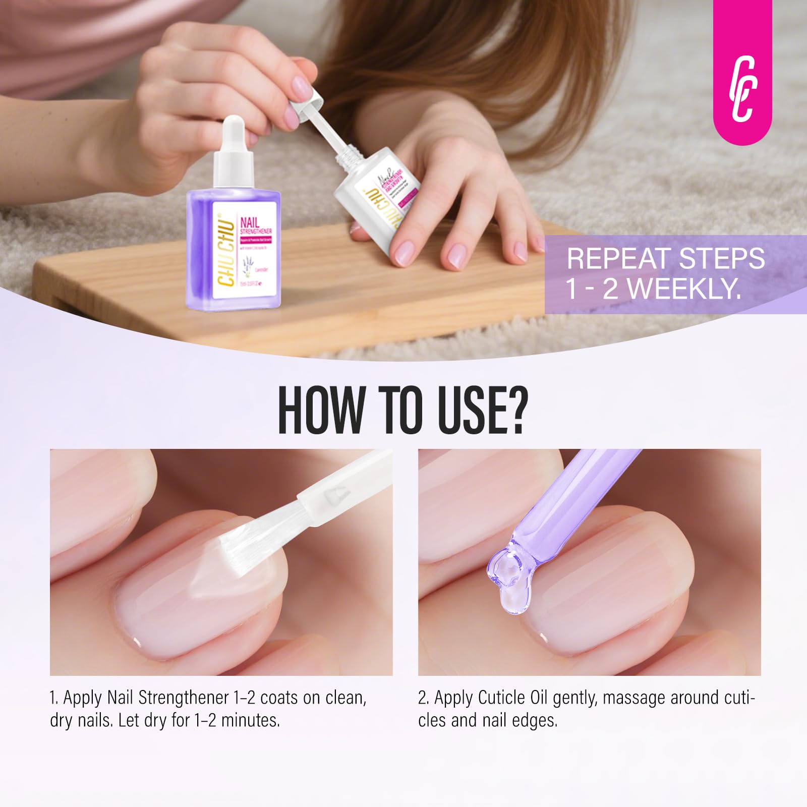 Nail Repair for Women: Nail Hardener Strengthener Extra Strong and Growth (Clear & Lavender)