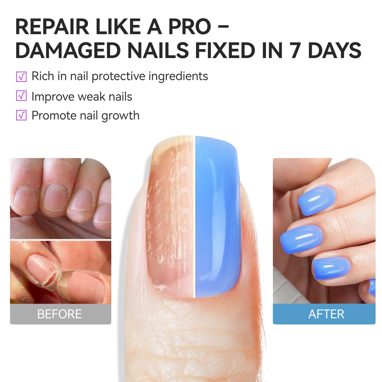 Gelike EC Nail Strengthener and Growth Polish:Long Last Repair Thin Nails