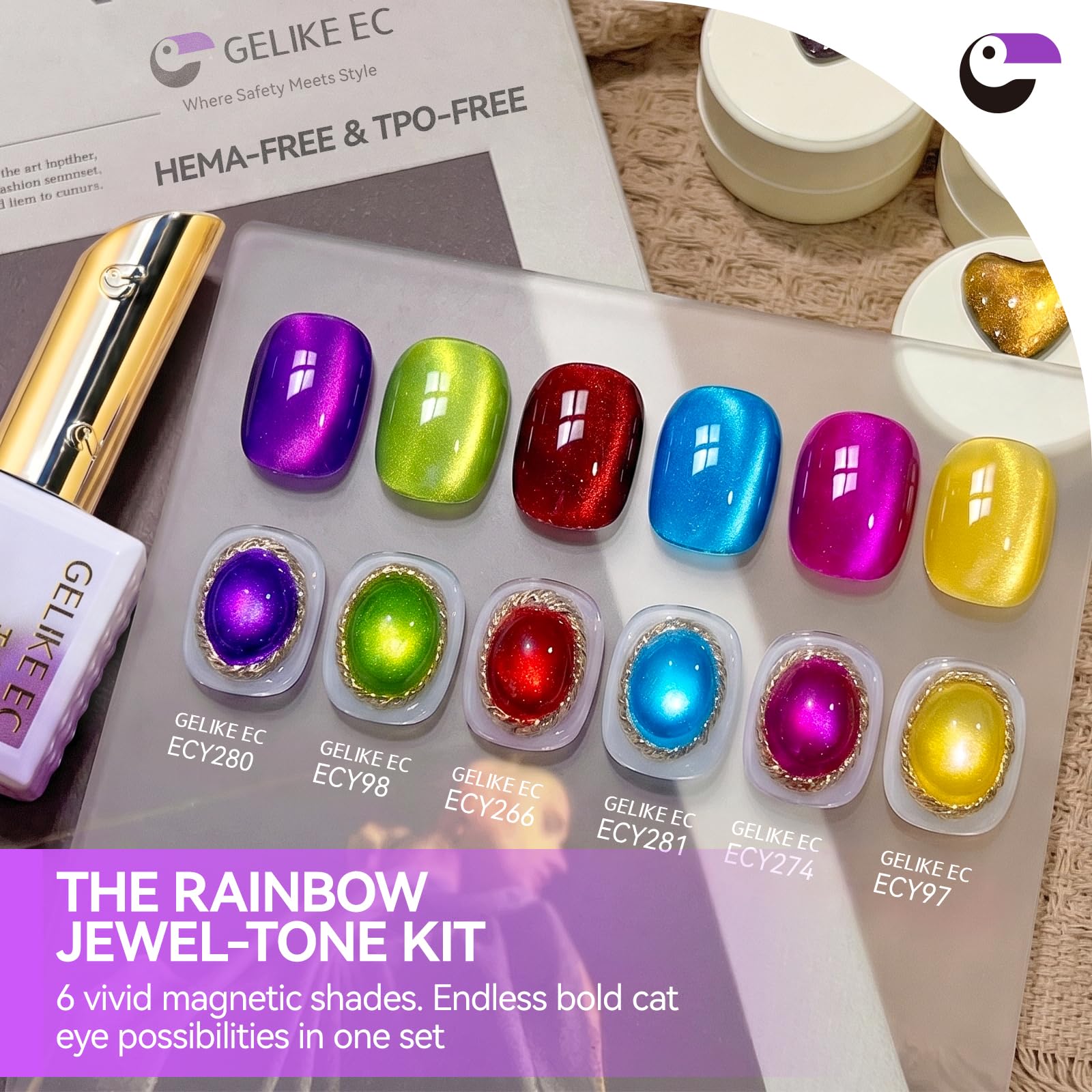 Cat Eye Gel Nail Polish Set,6 Vibrant Colors Easy Nail Art for Small Nails