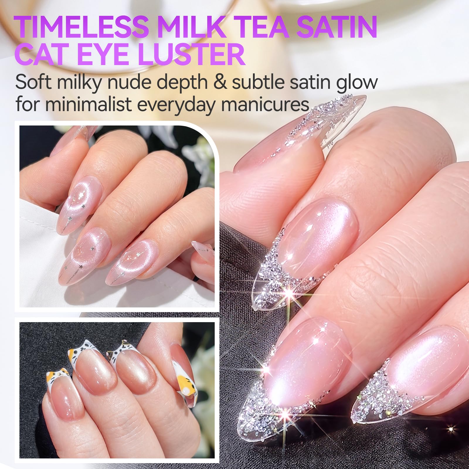 Highly Magnetic Cat Eye Gel Nail Polish Set, 6 Soft Satin Shades, 16ML Each