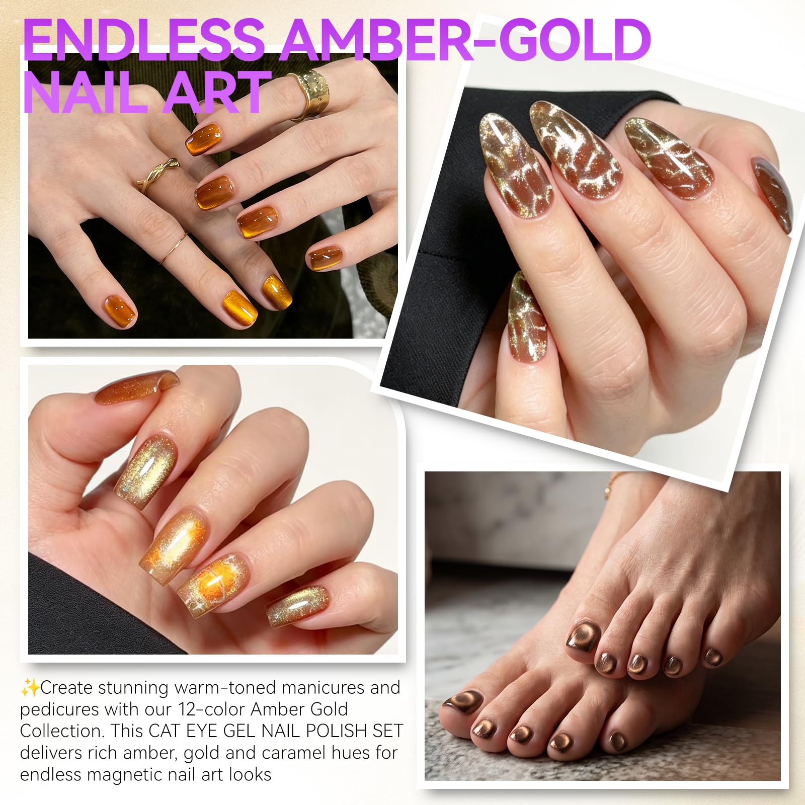 Mocha Amber Cat Eye Gel Polish Set,12 Pretty Fall Colors,Rich Shimmer,16ml