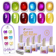 Cat Eye Gel Nail Polish Set,6 Vibrant Colors Easy Nail Art for Small Nails