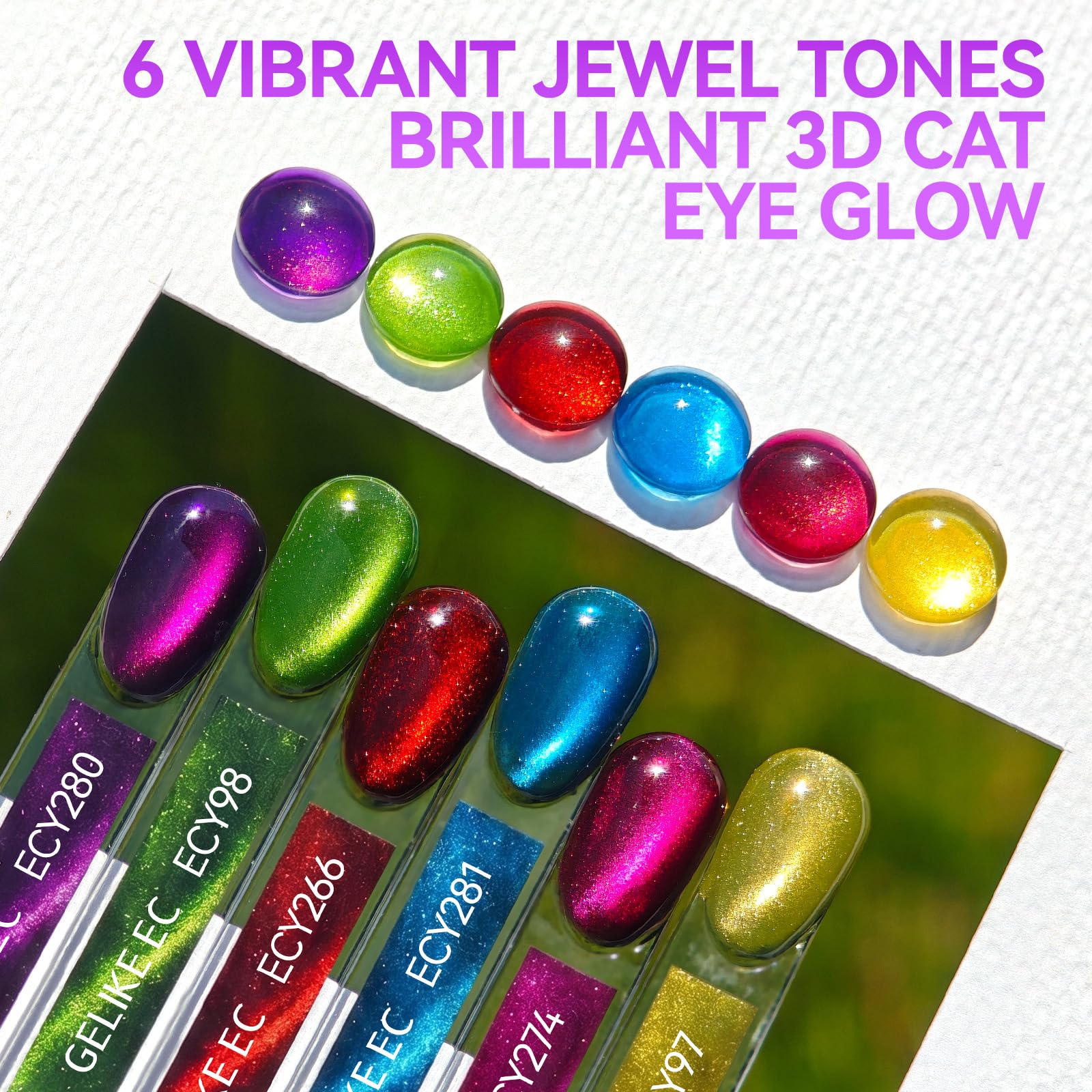 Cat Eye Gel Nail Polish Set,6 Vibrant Colors Easy Nail Art for Small Nails