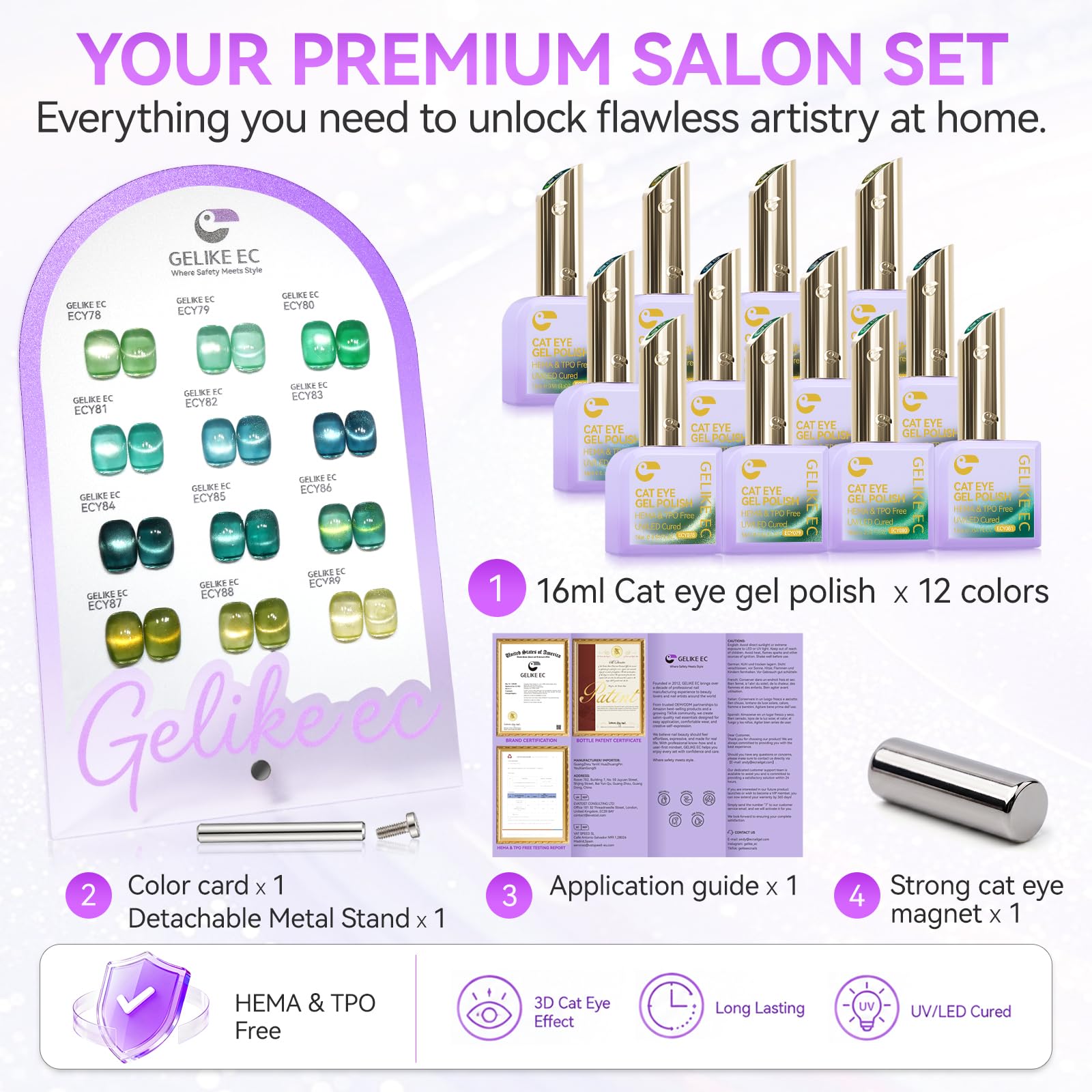 gelike ec Cat eye Gel Polish Set Green Colors Rich Shimmer for Nail Tech