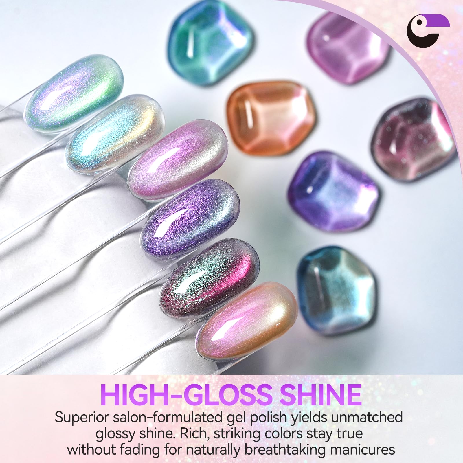 Aurora Pearl Cat Eye Gel Nail Polish Set 6 Colors, 16ML Same Color Bottle