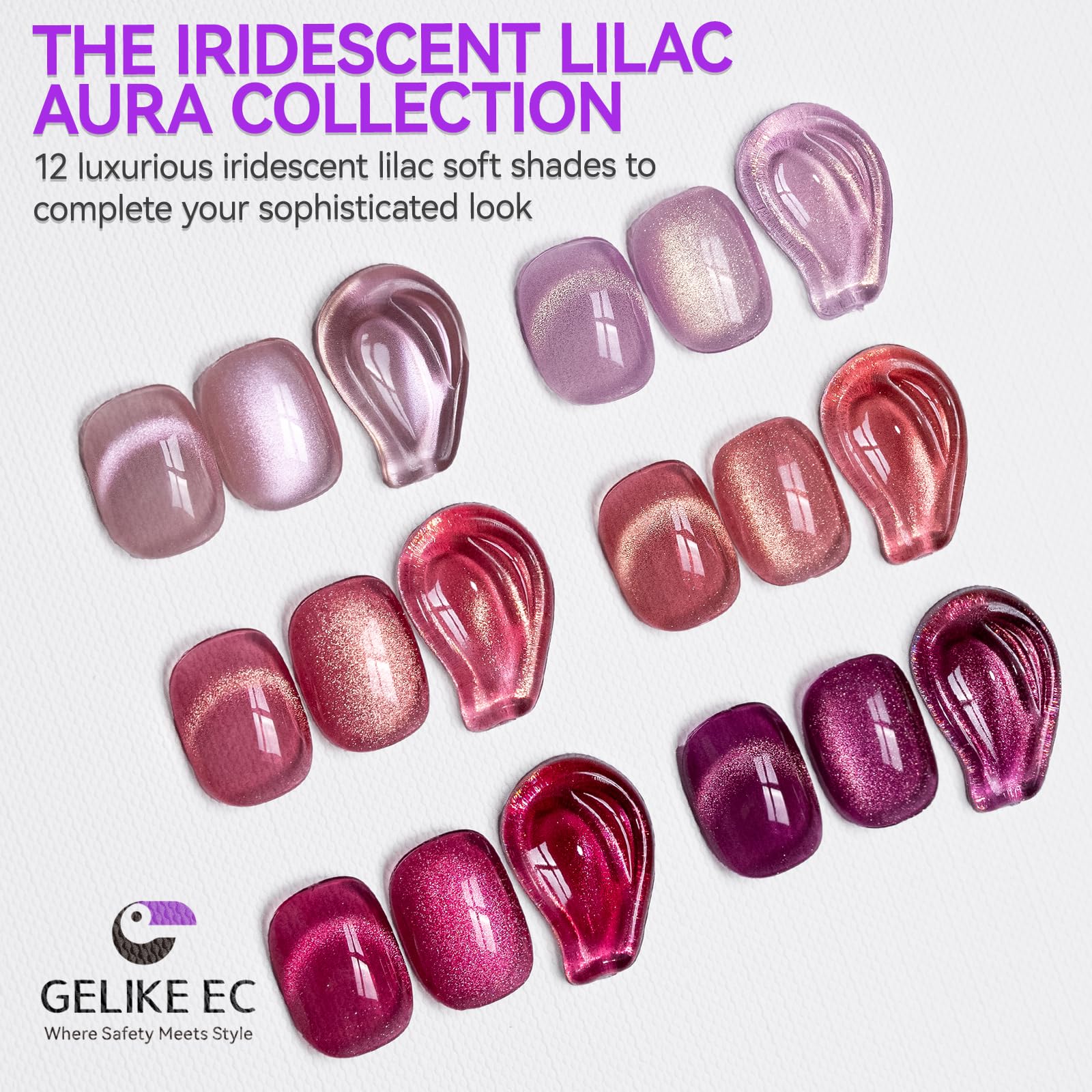 gelike ec Pink Cat Eye Gel Nail Polish Set, 6 Pretty Pink Gel Colors, 16ml