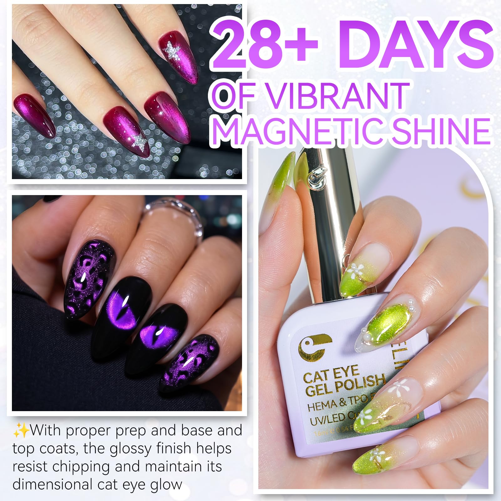 Cat Eye Gel Nail Polish Set,6 Vibrant Colors Easy Nail Art for Small Nails