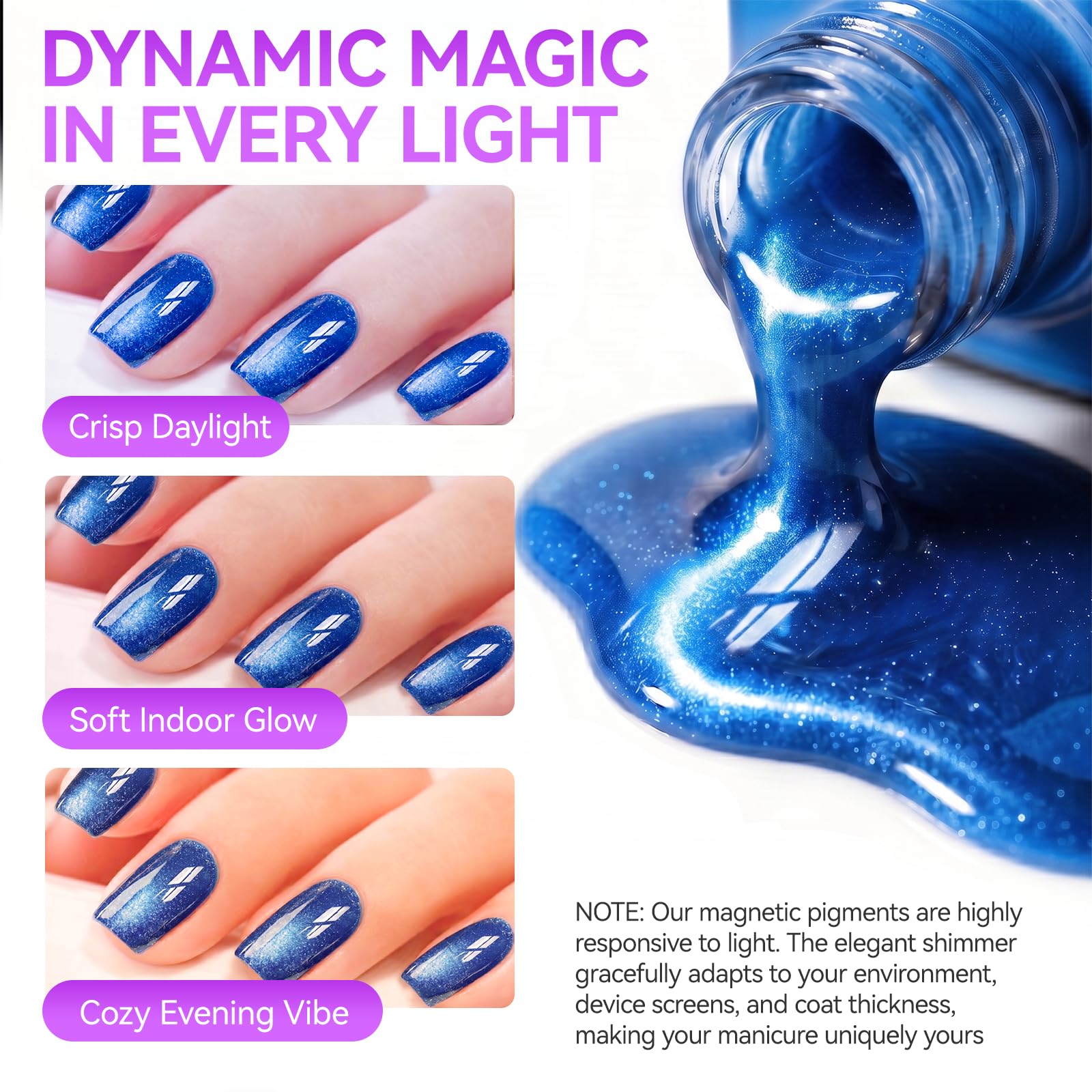 Blue Cat Eye Gel Nail Polish Set with Magnet, Ocean Sapphire 6 Colors, 16ml