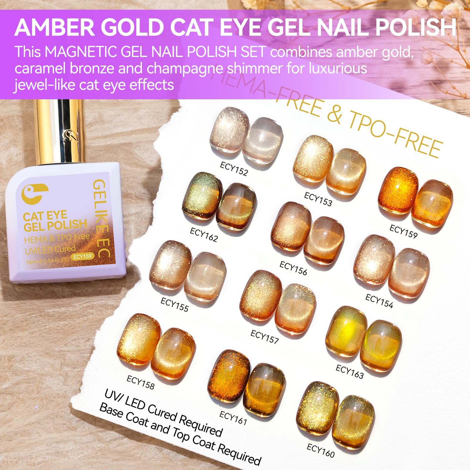 Mocha Amber Cat Eye Gel Polish Set,12 Pretty Fall Colors,Rich Shimmer,16ml
