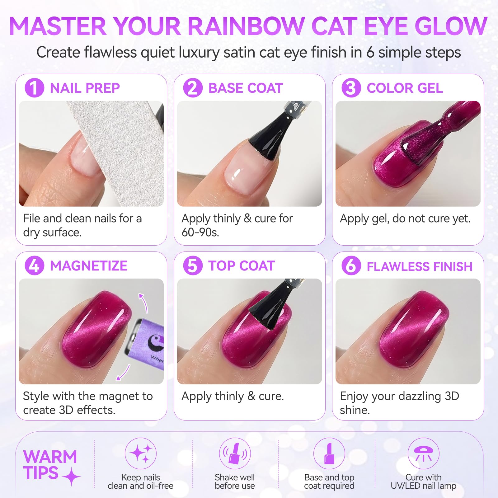 Cat Eye Gel Nail Polish Set,6 Vibrant Colors Easy Nail Art for Small Nails