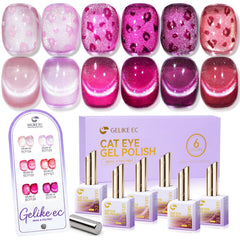 gelike ec Pink Cat Eye Gel Nail Polish Set, 6 Pretty Pink Gel Colors, 16ml
