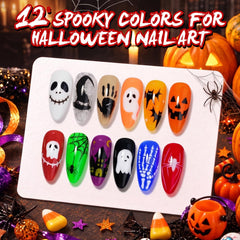 Gel Polish Set for Halloween-themed Box Spooky Nail Art Black Orange Purple