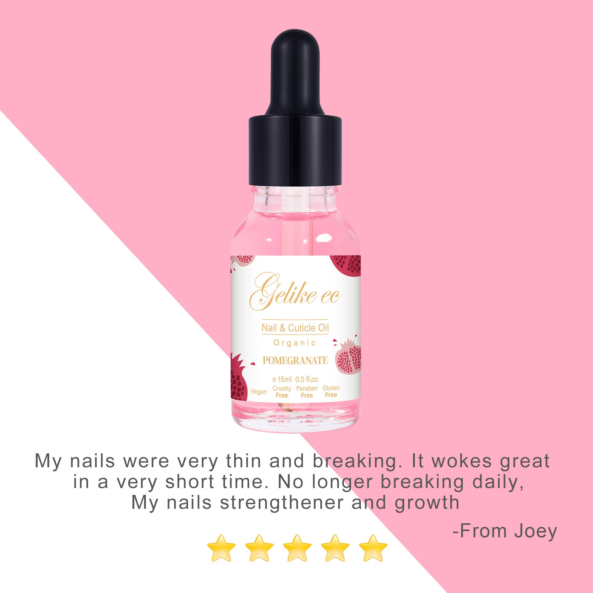 Gelike EC Nail Cuticle Oil - Rose Scent Organic Nail Moisturizing With Natural Jojoba Vitamin B & E for Nail Bed ＆ Damaged Nails Repair Treatment- Cuticle Cream for Nail Growth and Strength(15ml)